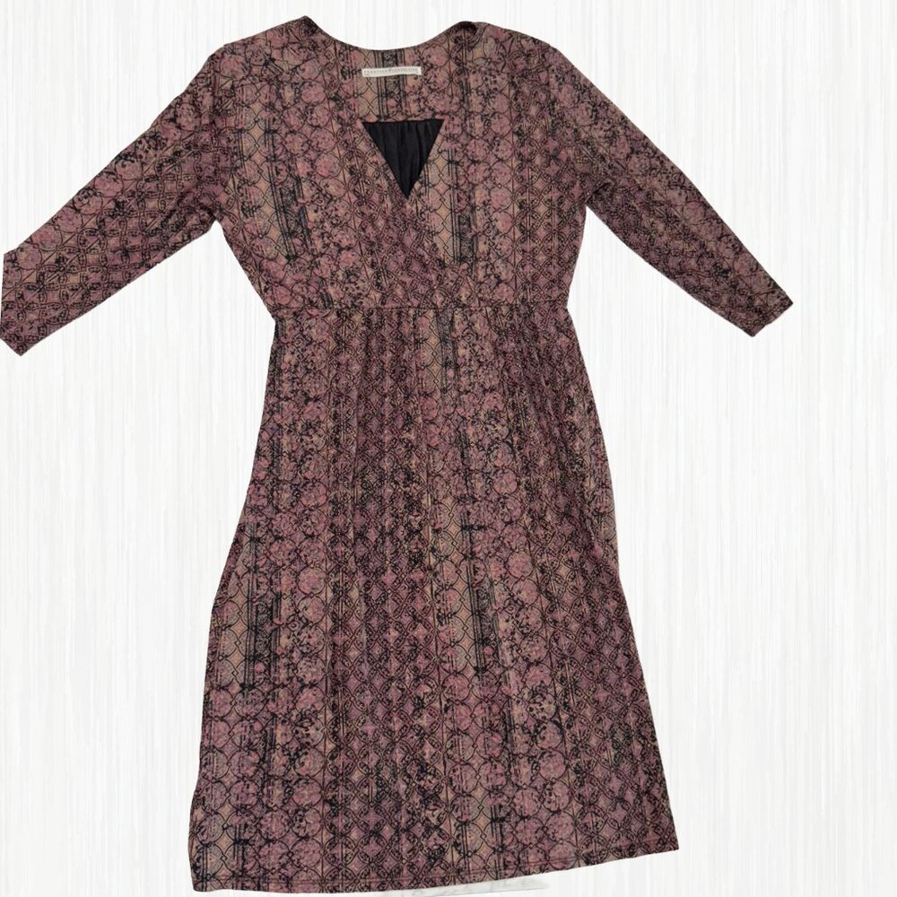 Peruvian Connection 16 Faux Wrap Knit Meraux Dress BoHo Print V-Neck 3/4 Sleeve - Picture 6 of 15